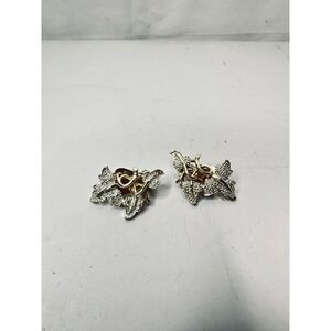 Gold Tone Crystal Leaf Design Clip On Earrings